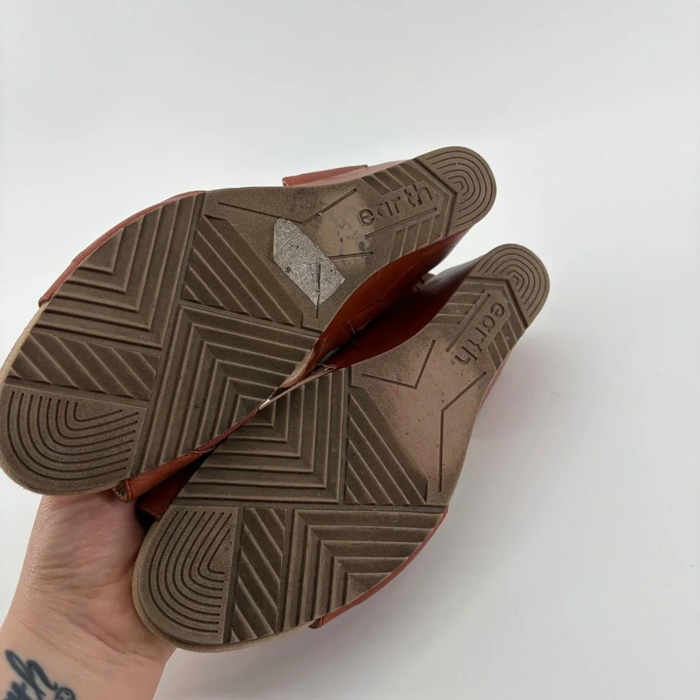 Earth Womens 11 Terra Cotta Attalea Barbados Leather Wedge Sandals Zip Up Boho